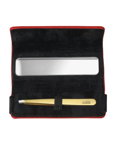 Etui en cuir rouge avec miroir et...