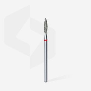 Fraise diamant"flame", rouge, diamètre 2,3mm / longueur de la partie de travail 10 mm (divisible par 10)