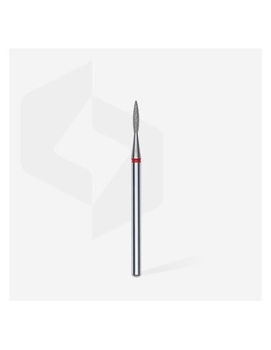 Fraise diamant "flame pointé", rouge, diamètre 1,6 mm / longueur de la partie de travail 8 mm (divisible par 10)