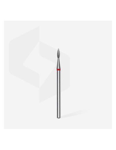 Fraise diamant "flame pointé", rouge, diamètre 1,8 mm / longueur de la partie de travail 8 mm (divisible par 10)