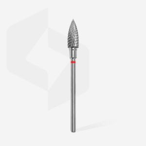 Fraise en carbure de tungstène "flamme", rouge, diamètre 5 mm / longueur de la partie de travail 13,5 mm