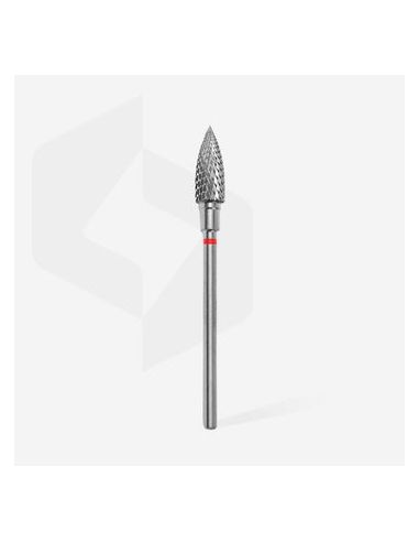 Fraise en carbure de tungstène "flamme", rouge, diamètre 5 mm / longueur de la partie de travail 13,5 mm